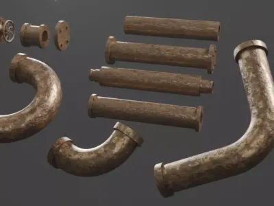 Steampunk Pipes Pack Modular Low-poly 3D model