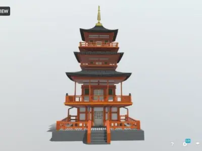 Japanese Temple 3d model Low-poly 3D model