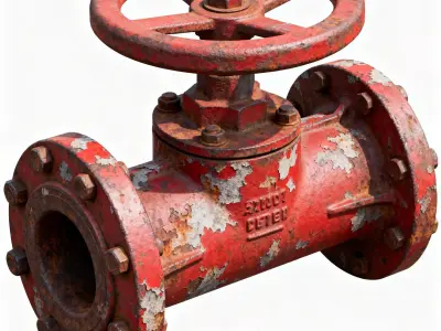 Rusty Industrial Red Pipe Valve 3D Model Low-poly 3D model