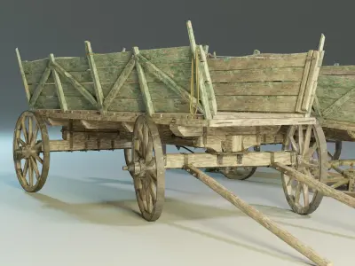 Wooden Medieval Cart 02 PBR Game Ready Low-poly 3D model