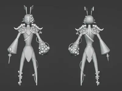 Low Poly rigged Fantasy Berry insects Tribe Axe Viking Low-poly 3D model