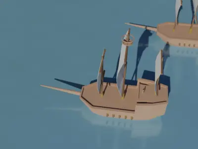 Low Poly Ship sailing floating in ocean Free low-poly 3D model