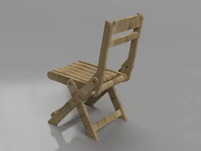 Wooden Foldable Chair Low-poly 3D model