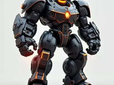 Black Orange Mech 3D Model Robot Glowing Core Sci-Fi Design Low-poly 3D model