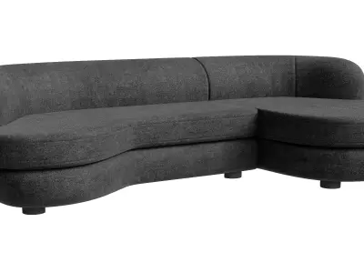 Grey L Curved Upholstered Sofa Low-poly 3D model