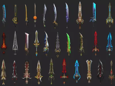 Pack With 30 Fantasy Swords - Part 02 Low-poly 3D model