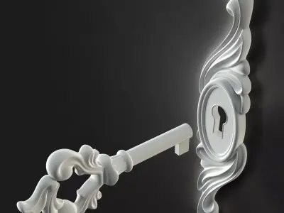 Antique Style Key with Decorative Escutcheon 3D model