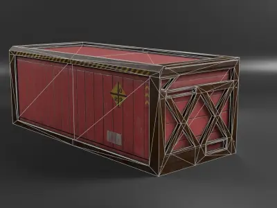 Red cargo container in a reinforced frame gameready Low-poly 3D model