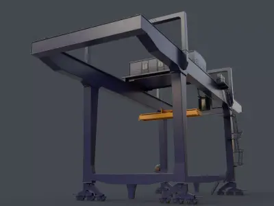 PBR Rail Mounted Gantry Crane RMG V1 - Blue Dark Low-poly 3D model