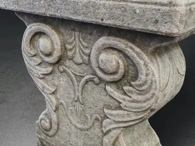 Ornate Stone Garden Bench Low-poly 3D model