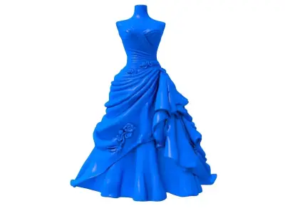 bridal gown -  bridal dress - Cartoon Bride - curly hair bride  3D print model