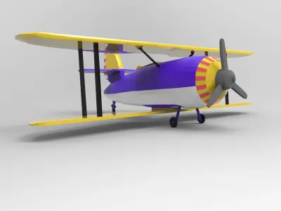 Lowpoly Doublewing plane Low-poly 3D model