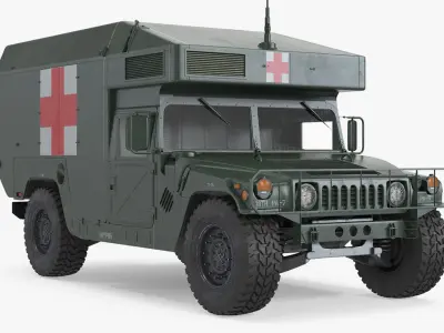 Maxi Ambulance Military Car HMMWV m997 Green 3D model