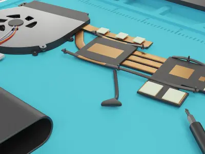 Gaming Laptop Hardware Modules on Silicone Repair Mat 3D model