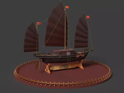Chinese junk fishing boat Low-poly 3D model