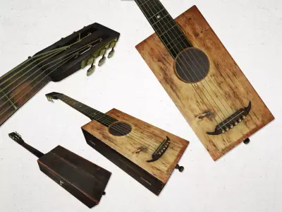 Antique Box Guitar Low-poly 3D model