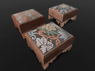 Wooden 3 IN 1 Cushion Low-poly 3D model