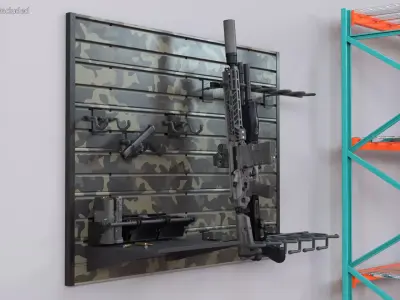 Gun Rack Woodland Camouflage with Weapons 3D model purchase