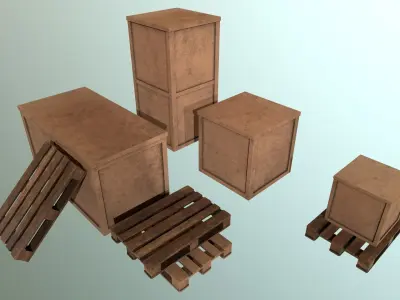 Pallets and crates Low-poly 3D model
