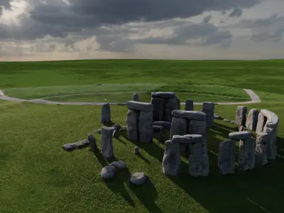Stonehenge Monument Landscape and 3D Printable Model  Low-poly 3D model