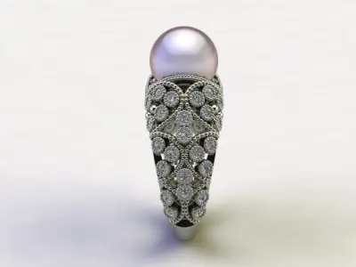 10036 ring with pearl and diamonds 3D print model