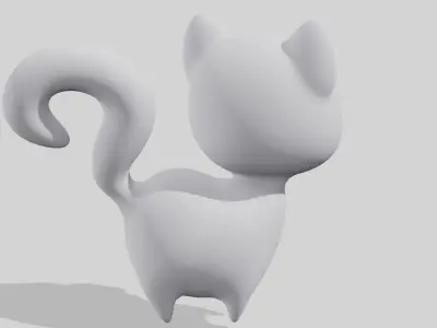White cute cat  Low-poly 3D model
