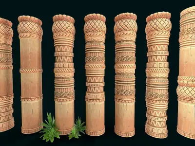 Stylized Wood modular pole Low-poly 3D model