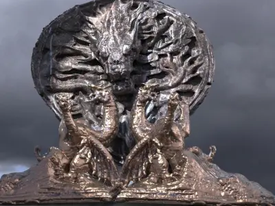 Dragon crest wide with statues 3D model