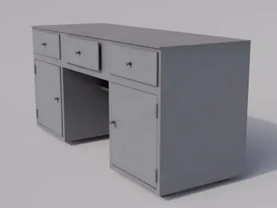Massive metal workbench painted gray with defects type 2 Low-poly 3D model