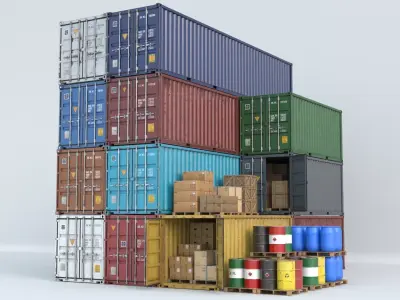Cargo Containers Barrels and Crates Vol3 PBR 3D model