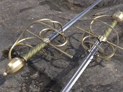 rapier with a swept-hilt Low-poly 3D model