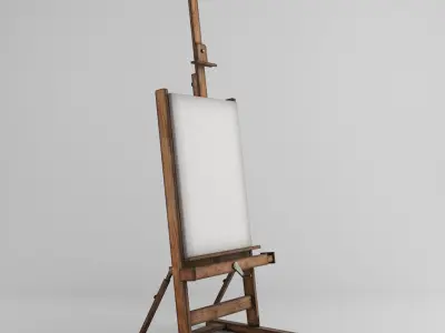 Antique wooden easel with canvas 3d model Low-poly 3D model