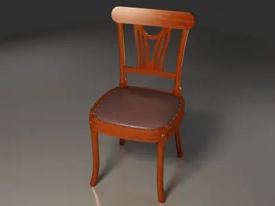 Leather seat wooden Retro chair hobnailed 3D model