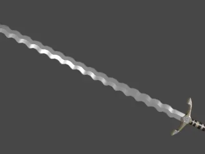 Flamberge sword with Excalibur handle Low-poly 3D model