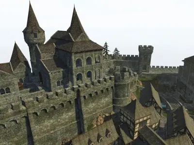 Game-ready medieval castle Low-poly 3D model