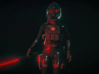 Cyborg with Thermal Katana Free low-poly 3D model