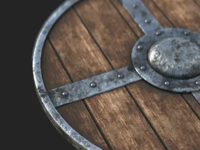 Wooden medieval round shield Low-poly 3D model