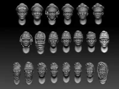 heads group of with different headdresses 3D print model