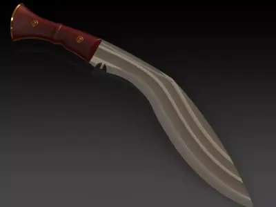 Kukri knife with wooden handle 3D print model
