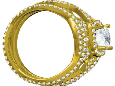 Antique Round Diamond Square Halo Twisted Shank Ring Set 3D print model
