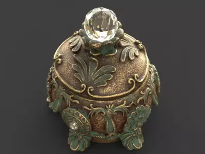 Antique Ornamental Jewelry Box with Crystal Lid 3D model