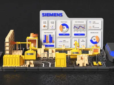 Lowpoly logistics hub warehouse with conveyors and dashboard 3D model