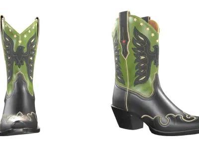 Eagle Star Cowboy Black Green Boots 3D model