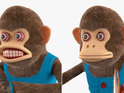  Mechanical Cymbal Monkey Toy in Blue Vest Fur Rigged 