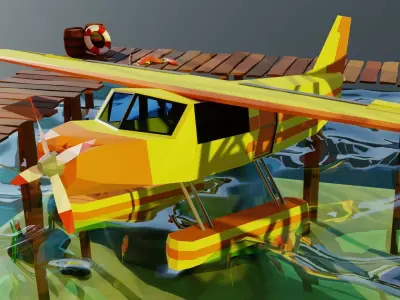 Stylized Seaplane And Sea Shack Low-poly 3D model