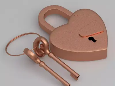 Vintage Love Heart PADLOCK With SKELETON Keys Copper 3D model