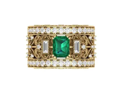 Emerald Art Deco Ring 3D print model 37