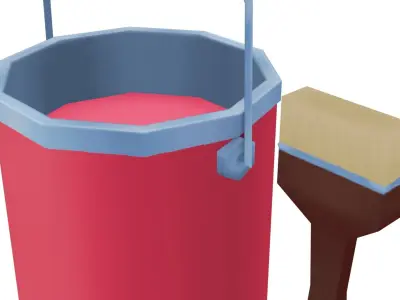 Paint Bucket and Brush - Hand Painted Free 3D model