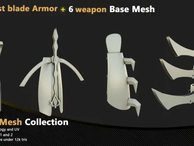 10 Wrist blade Armor and  6 weapon Base Mesh - VOL 07 Low-poly 3D model