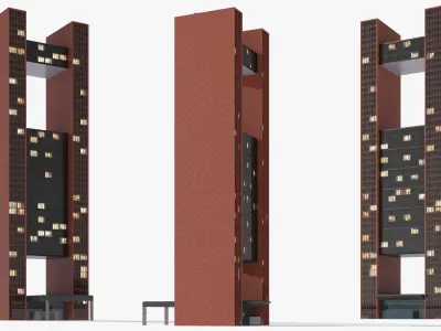 High-Rise Twin Column Complex with Sky Platform 3D model